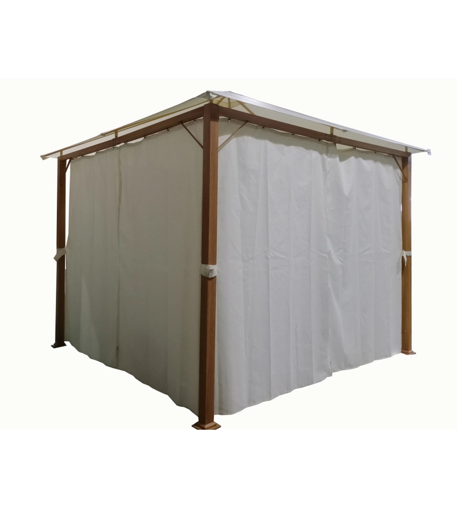 GAZEBO DA ESTERNO CON TENDE LATERALE EUROGARDEN "TRENTO" IN ALLUMINIO EFFETTO LEGNO 3X3 M